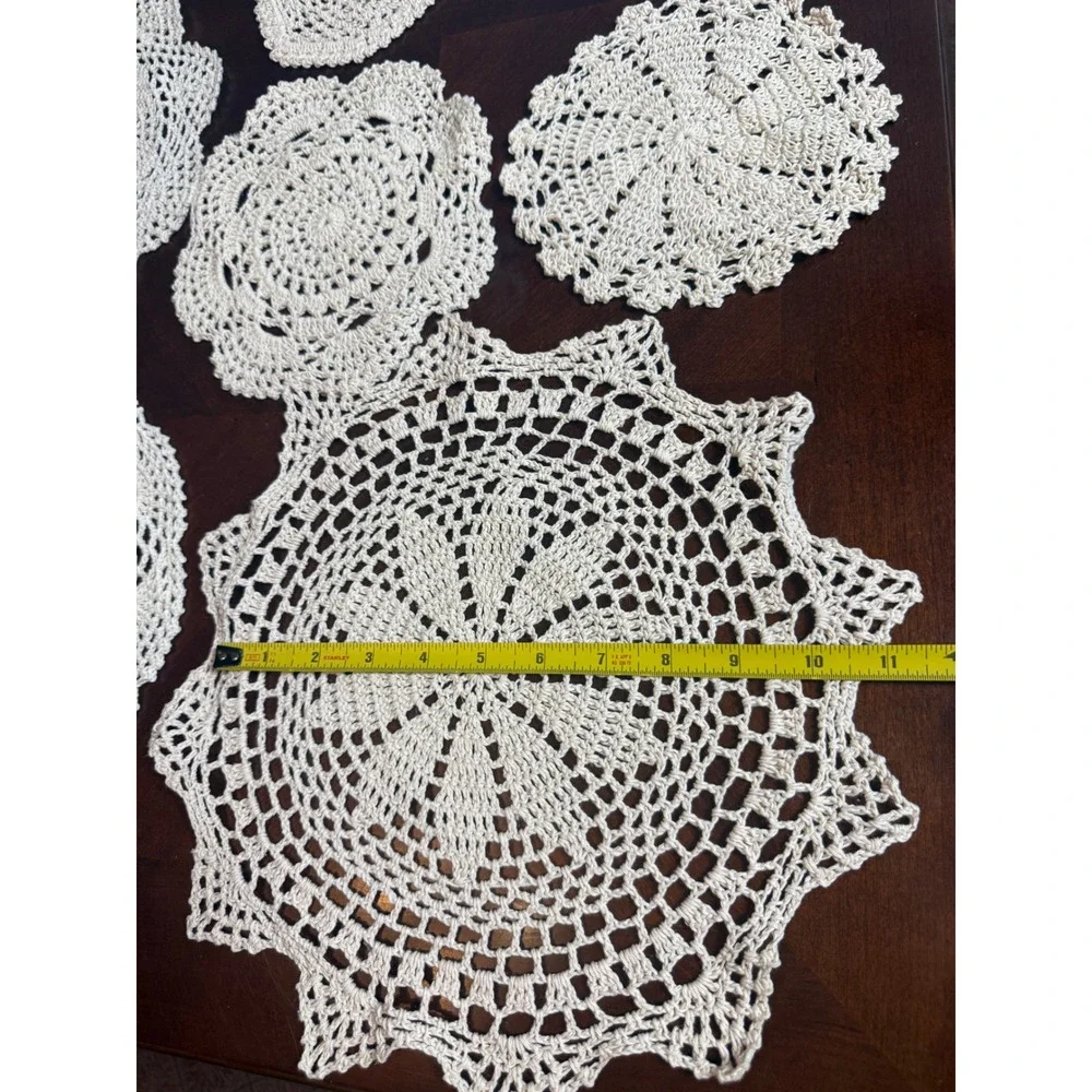 Vintage Hand Crochet Doily Lot  White Cream Lace Floral Cottagecore Boho